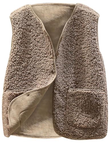 Teddy Fleece Weste Damen Ärmellos Fleecejacke Kurz V-Ausschnitt Fleeceweste Knöpfen Teddyfleece Jacke Locker Westen Winter Wärme Teddyweste Outdoor Winterjacke Plüschweste Übergangsjacke Pelzjacke von CSYX