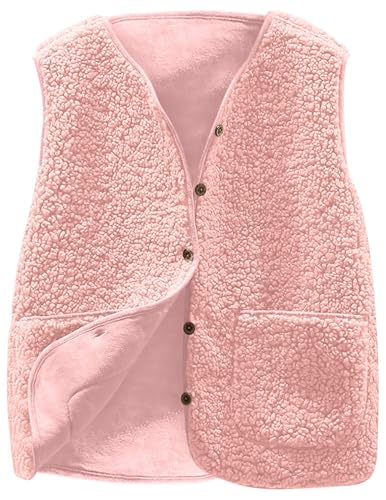 Teddy Fleece Weste Damen Ärmellos Fleecejacke Kurz V-Ausschnitt Fleeceweste Knöpfen Teddyfleece Jacke Locker Westen Winter Wärme Teddyweste Outdoor Winterjacke Plüschweste Übergangsjacke Pelzjacke von CSYX