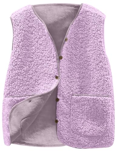 Teddy Fleece Weste Damen Ärmellos Fleecejacke Kurz V-Ausschnitt Fleeceweste Knöpfen Teddyfleece Jacke Locker Westen Winter Wärme Teddyweste Outdoor Winterjacke Plüschweste Übergangsjacke Pelzjacke von CSYX