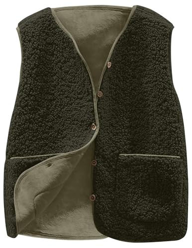 Teddy Fleece Weste Damen Ärmellos Fleecejacke Kurz V-Ausschnitt Fleeceweste Knöpfen Teddyfleece Jacke Locker Westen Winter Wärme Teddyweste Outdoor Winterjacke Plüschweste Übergangsjacke Pelzjacke von CSYX