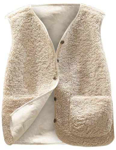 Teddy Fleece Weste Damen Ärmellos Fleecejacke Kurz V-Ausschnitt Fleeceweste Knöpfen Teddyfleece Jacke Locker Westen Winter Wärme Teddyweste Outdoor Winterjacke Plüschweste Übergangsjacke Pelzjacke von CSYX