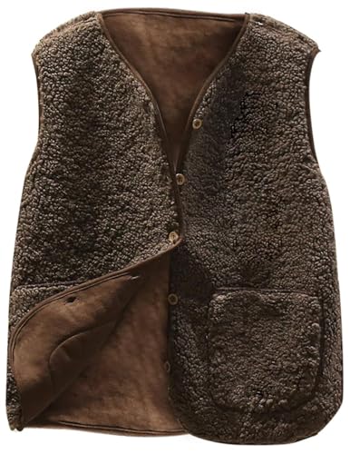 Teddy Fleece Weste Damen Ärmellos Fleecejacke Kurz V-Ausschnitt Fleeceweste Knöpfen Teddyfleece Jacke Locker Westen Winter Wärme Teddyweste Outdoor Winterjacke Plüschweste Übergangsjacke Pelzjacke von CSYX