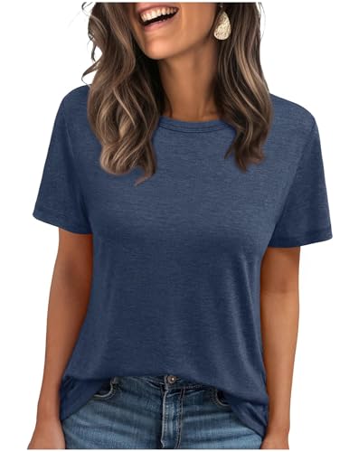 Tshirt Damen Elegant Rundhals Basic Shirt Oberteile Sommer Casual Kurzarm Top Oversize T Shirt Lässig Einfarbig T-Shirt Sportshirt Locker Laufshirt Alltag Kleidung Tank Top Tuniken Outfit Blusen von CSYX