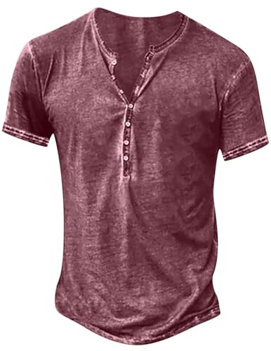 Tshirt Herren Sommer Kurzarm Hemd Henley Shirt V Ausschnitt Basic T Shirt Vintage Casual Leicht Baumwolle Slim Fit T-Shirts Lässig Tops Tshirts Muskelshirt Streetwear Männer Freizeithemd Wandershirt von CSYX