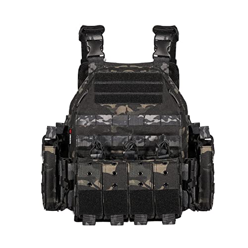 CSoul Taktische Weste MOLLE Leichte Multifunktionsweste Schnellspanner Weste Militärische Kampfweste Airsoft Weste Plattenträger für Militär Fans Paintball Spiel - Dunkles Tarnmuster von CSoul