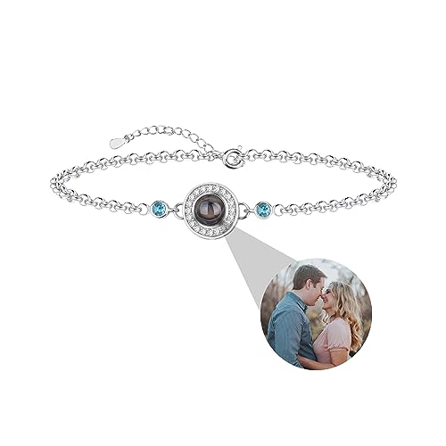 Armband mit Foto Projektion, Armband mit Bild innen, personalisierte Birthstone Kreis Foto Armband für Frauen, maßgeschneiderte Schmuck Geschenk für Geburtstag Weihnachten Muttertag von CSstone