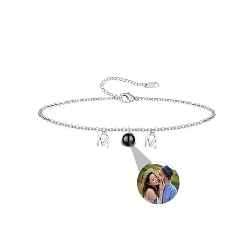 CSstone 925 Silber Foto Armband für Frauen Kreis Armband mit Bild Innen Foto Projektion Armband Personalisierte versteckte Foto Armband Memory Schmuck Charm Geschenk für Frauen/Freundin/Mama von CSstone