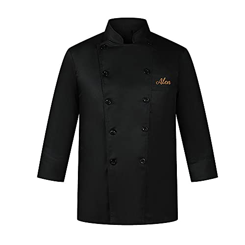 CSstone Baumwolle Kochjacke Mit Name Personalisiert Kochjacke Herren Kurzarm/Lange äRmel Chef Uniform FüR Herren Damen M-5xl (Schwarz/Weiß) von CSstone