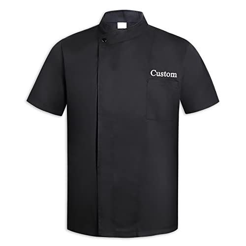 CSstone Baumwolle Kochjacke Mit Name Personalisiert Kochjacke Herren Kurzarm/Lange äRmel Chef Uniform FüR Herren Damen M-5xl (Schwarz/Weiß) von CSstone