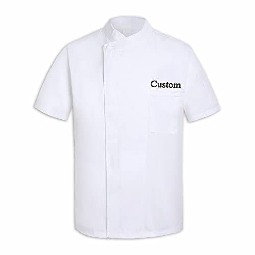 CSstone Baumwolle Kochjacke Mit Name Personalisiert Kochjacke Herren Kurzarm/Lange äRmel Chef Uniform FüR Herren Damen M-5xl (Schwarz/Weiß) von CSstone