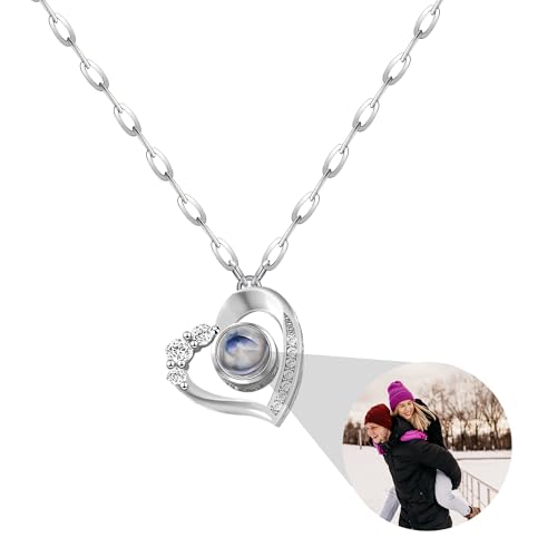 CSstone Bild Halskette personalisiertes Foto, Herz Foto Halskette mit Engelsflügeln, 925 Silber Projektion Foto Halskette, Halskette mit Bild innen, ich liebe Sie Schmuck Geschenk an sie (B-silver) von CSstone