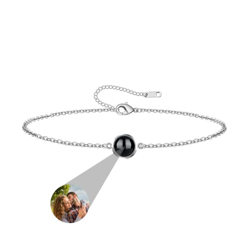 CSstone Personalisierte Armband mit Foto Projektion, Foto Armband mit Bild innen, 925 Sterling Silber Kreis Charm Schmuck Gedenk Geschenk für Frauen/Freundin/Tochter/Mama/Hund von CSstone