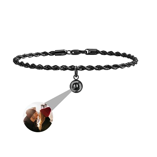 CSstone Foto Armband, Armband mit Bild innen, personalisierte Kreis Foto Armband für Frauen, Geflecht Seil Metall Kette Armband mit Foto, personalisierte Geschenk für Geburtstag Weihnachten von CSstone