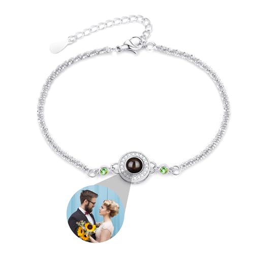 CSstone Foto Armband für Frauen Damen personalisierte Armband mit Bild im Inneren Foto Projektion Anhänger mit Geburtsstein Gedächtnis Schmuck Charme Geschenke Sehen Sie durch versteckte Bild von CSstone