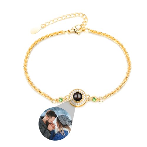 CSstone Foto Armband für Frauen Damen personalisierte Armband mit Bild im Inneren Foto Projektion Anhänger mit Geburtsstein Gedächtnis Schmuck Charme Geschenke Sehen Sie durch versteckte Bild von CSstone