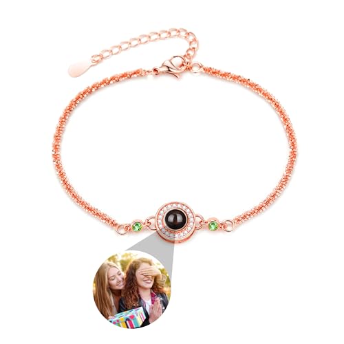 CSstone Foto Armband für Frauen Damen personalisierte Armband mit Bild im Inneren Foto Projektion Anhänger mit Geburtsstein Gedächtnis Schmuck Charme Geschenke Sehen Sie durch versteckte Bild von CSstone