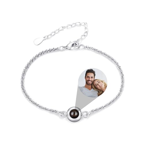 CSstone Foto Armband für Frauen Damen personalisierte Armband mit Bild im Inneren Foto Projektion Anhänger mit Geburtsstein Gedächtnis Schmuck Charme Geschenke Sehen Sie durch versteckte Bild von CSstone