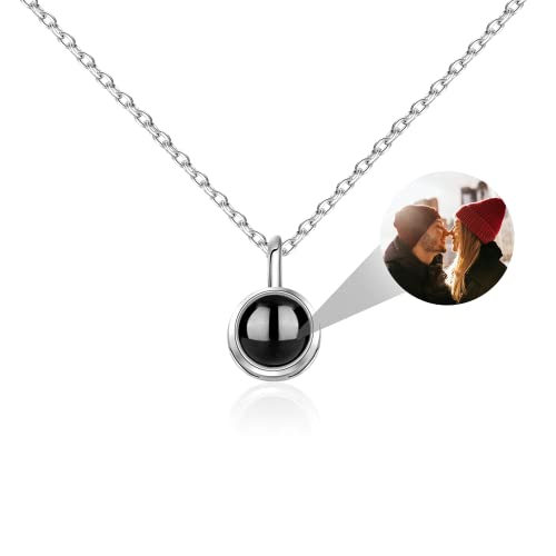 CSstone Foto Kette mit Bild Projektion kette Personalisierte Foto Ich liebe Sie Charme Speicher Schmuck Geschenk für Frauen Sehen Durch Bild Kette Herz Anhänger Geschenk für Sie/Mutter (E-silver) von CSstone