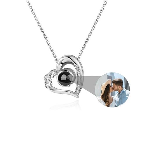 CSstone Foto Kette mit Bild Projektion kette Personalisierte Foto Ich liebe Sie Charme Speicher Schmuck Geschenk für Frauen Sehen Durch Bild Kette Herz Anhänger Geschenk für Sie/Mutter von CSstone