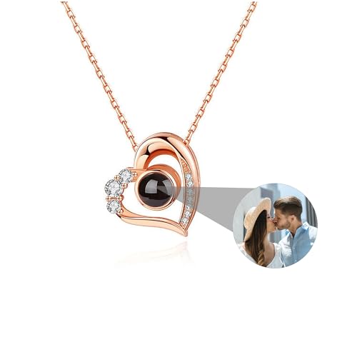 CSstone Foto Kette mit Bild Projektion kette Personalisierte Foto Ich liebe Sie Charme Speicher Schmuck Geschenk für Frauen Sehen Durch Bild Kette Herz Anhänger Geschenk für Sie/Mutter von CSstone