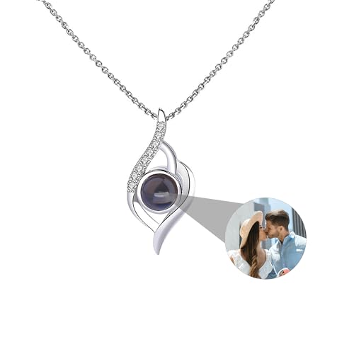 CSstone Foto Kette mit Bild Projektion Personalisierte Foto Ich liebe Sie Charme Speicher Schmuck Geschenk für Frauen Sehen Durch Bild Kette Herz Anhänger Geschenk für Sie/Mutter von CSstone