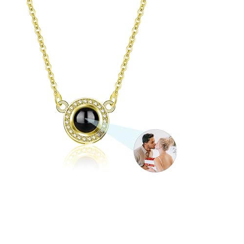 CSstone Foto Projektion Halskette, Personalisierte Kette Mit Bild In Stein, Kette Mit Foto, Foto Schmuck Geschenk FüR MäNner Frauen, Sehen Sie Durch Charm Runde AnhäNger Halskette von CSstone