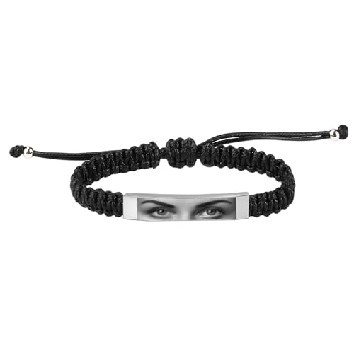 CSstone Gravur Auge Armband für Männer Frauen, Personalisierte Augen Armreif, Paare Augen Armband mit Foto, 18K Goldplatte Bild Anhänger Schmuck Charm Memory Geschenke von CSstone