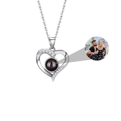 CSstone Herz Halskette mit Bild innen 925 Sterling Silber Halskette mit Foto Anhänger Projektion Gedächtnis Halskette personalisierte Schmuck Geschenke für Frauen Paare Familienfreunde von CSstone