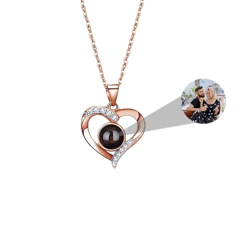 CSstone Herz Halskette mit Bild innen 925 Sterling Silber Halskette mit Foto Anhänger Projektion Gedächtnis Halskette personalisierte Schmuck Geschenke für Frauen Paare Familienfreunde von CSstone