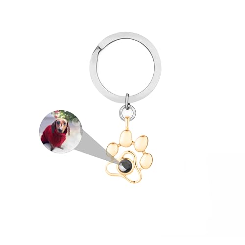 CSstone Hund Pfote Foto kette, Projektion Halskette mit Bild, kette mit Foto,kette mit Bild innen 925 Sterling Silber Ich liebe Sie Gedächtnis Schmuck Geschenk für Frauen/Haustier (Keychain-gold) von CSstone