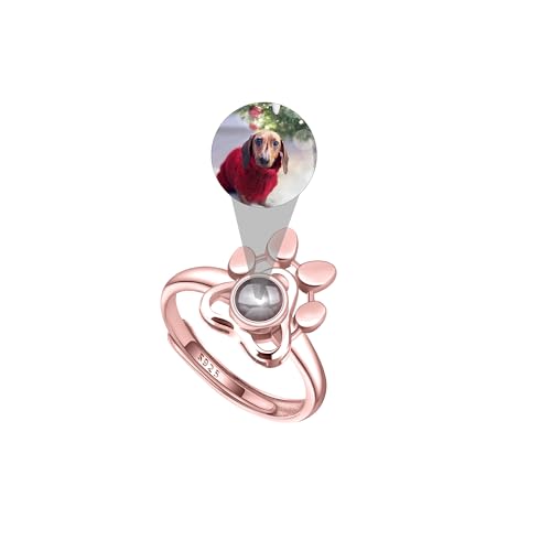 CSstone Hund Pfote Foto kette, Projektion Halskette mit Bild, kette mit Foto,kette mit Bild innen 925 Sterling Silber Ich liebe Sie Gedächtnis Schmuck Geschenk für Frauen/Haustier (Ring-rose) von CSstone