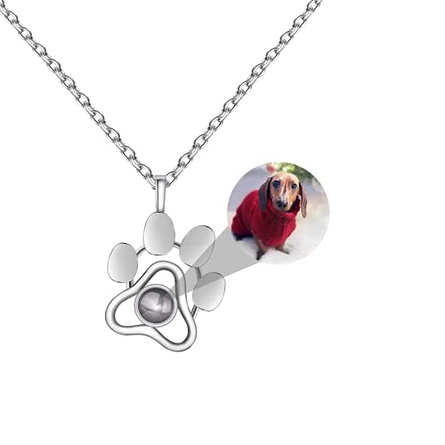 CSstone Hund Pfote Foto kette, Projektion Halskette mit Bild, kette mit Foto,kette mit Bild innen 925 Sterling Silber Ich liebe Sie Gedächtnis Schmuck Geschenk für Frauen/Haustier von CSstone