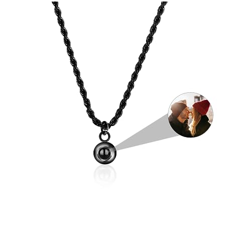 CSstone Kette Mit Bild Personalisierte Kette Mit Foto Projektion Ich Liebe Sie 100-Sprachen Halskette Gedenk Halskette Mit Bild Innen Schmuck Geschenk Für Damen,Herren, Haustiere (D-black) von CSstone