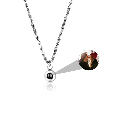 CSstone Kette Mit Bild Personalisierte Kette Mit Foto Projektion Ich Liebe Sie 100-Sprachen Halskette Gedenk Halskette Mit Bild Innen Schmuck Geschenk Für Damen,Herren, Haustiere (D-silver) von CSstone