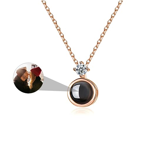 CSstone Kette Mit Bild Personalisierte Kette Mit Foto Projektion Ich Liebe Sie 100-Sprachen Halskette Gedenk Halskette Mit Bild Innen Schmuck Geschenk Für Damen,Herren, Haustiere (E-rose) von CSstone