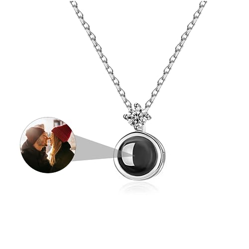 CSstone Kette Mit Bild Personalisierte Kette Mit Foto Projektion Ich Liebe Sie 100-Sprachen Halskette Gedenk Halskette Mit Bild Innen Schmuck Geschenk Für Damen,Herren, Haustiere (E-silver) von CSstone