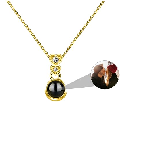 CSstone Kette Mit Bild Personalisierte Kette Mit Foto Projektion Ich Liebe Sie 100-Sprachen Halskette Gedenk Halskette Mit Bild Innen Schmuck Geschenk Für Damen,Herren, Haustiere (F-gold) von CSstone