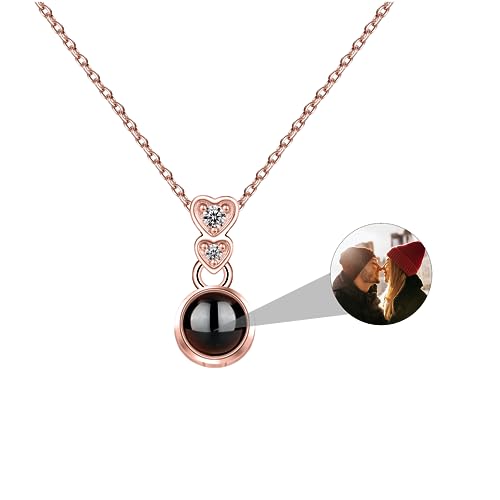 CSstone Kette Mit Bild Personalisierte Kette Mit Foto Projektion Ich Liebe Sie 100-Sprachen Halskette Gedenk Halskette Mit Bild Innen Schmuck Geschenk Für Damen,Herren, Haustiere (F-rose) von CSstone