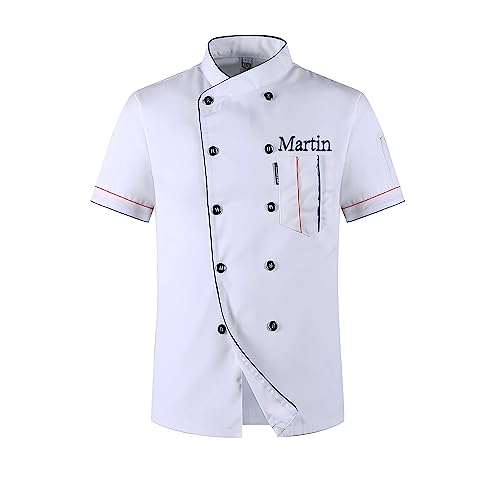 CSstone Kochjacke Kurzarm für Herren Frauen Chef Mantel Schwarz Weiß Chefuniform Arbeitshemden (M-4xl Größen) (black2, M) von CSstone