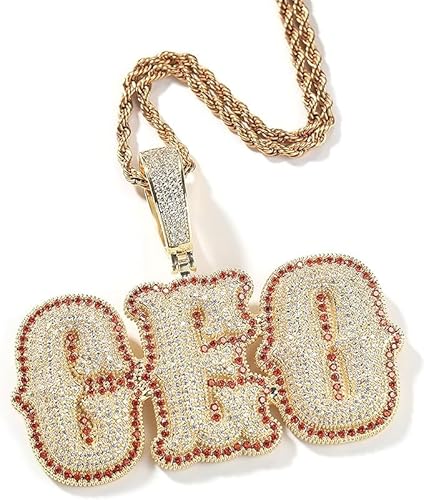 CSstone Name Initial Ice Out Anhänger Halskette Personalisierte Buchstabe Namenschilde für Männer Frauen Hip Hop Kubanische Link Kette Halskette Schmuck Geschenke mit simuliertem Diamant von CSstone