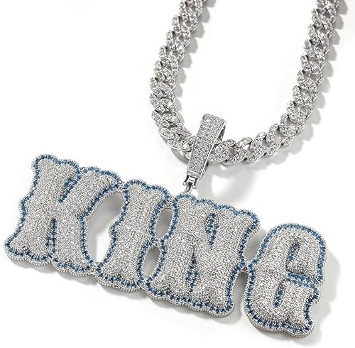 CSstone Name Initial Ice Out Anhänger Halskette Personalisierte Buchstabe Namenschilde für Männer Frauen Hip Hop Kubanische Link Kette Halskette Schmuck Geschenke mit simuliertem Diamant von CSstone