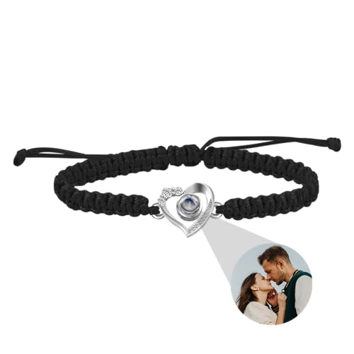 CSstone Personalisierte Armband mit Foto für Frauen, Bild Armband Projektion, Armband mit Bild innen, Herz Anhänger sehen durch Foto Armband, ich liebe Sie Charme Schmuck Geschenk für sie von CSstone