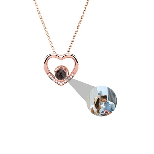 CSstone Personalisierte Halskette Mit Bild Innen Personalisierte Kette Mit Foto 925 Sterling Silber Foto Halskette Projektion Für Frauen Schmuck Charm Anhänger Geschenke (Silber/Rose/Gold) von CSstone