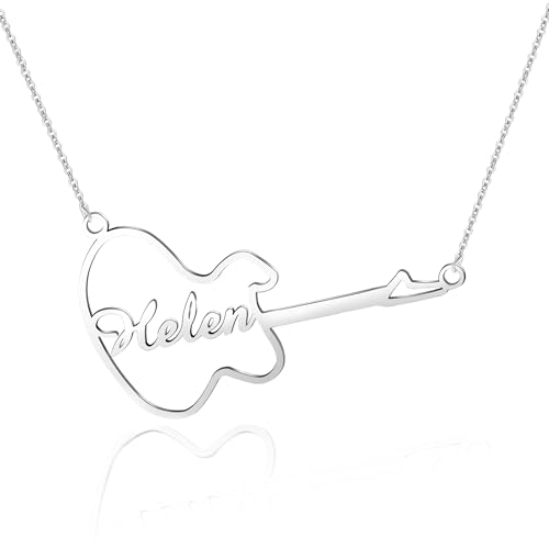 CSstone Personalisierte Name Halskette für Frauen Mädchen S925 Sterling Silber Benutzerdefinierte gravierte Name Halskette Gitarre Schmuck Zubehör Geschenk Gitarre Liebhaber (Silber/Rose/Gold) von CSstone