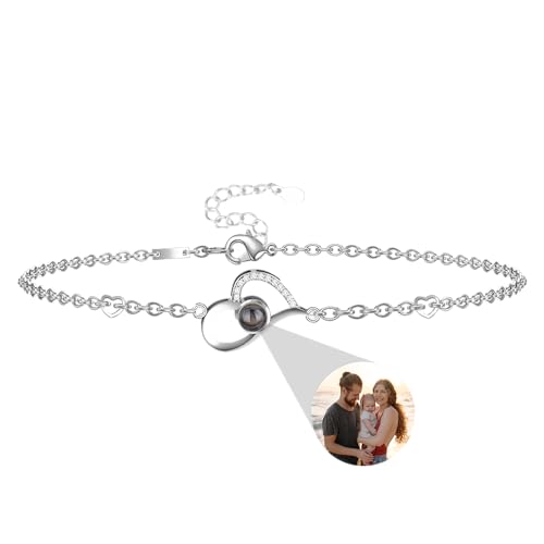 CSstone Personalisiertes Foto-Armband für Frauen - Herz Armband Mit Bild, Benutzerdefinierte Projektion, Ich Liebe Sie Kreis Charm Memory Schmuck Geschenk für Freundin von CSstone