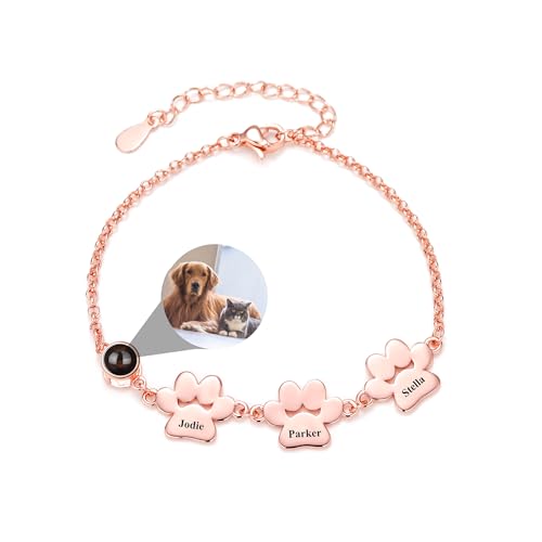 CSstone Personalisiertes Foto Armband für Frauen Hund Paw Armband mit Bild im Inneren Projektion Anhänger mit Namen Gedächtnis Charme Geschenke Sehen Sie durch verstecktes Bild Schmuck von CSstone