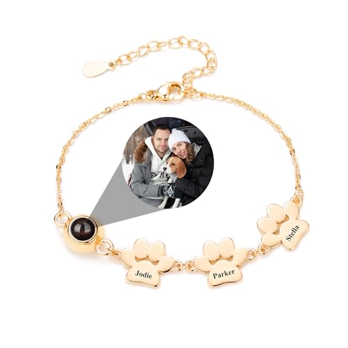 CSstone Personalisiertes Foto Armband für Frauen Hund Paw Armband mit Bild im Inneren Projektion Anhänger mit Namen Gedächtnis Charme Geschenke Sehen Sie durch verstecktes Bild Schmuck von CSstone