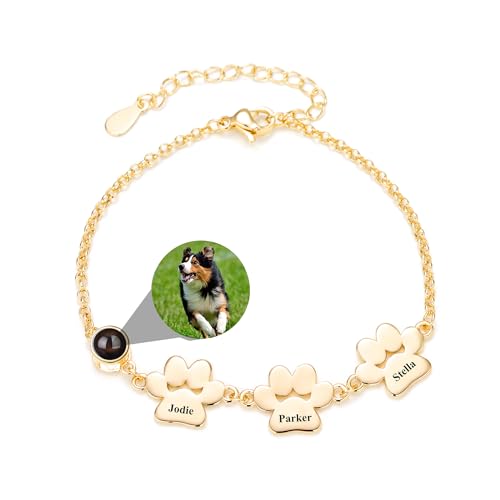 CSstone Personalisiertes Foto Armband für Frauen Hund Paw Armband mit Bild im Inneren Projektion Anhänger mit Namen Gedächtnis Charme Geschenke Sehen Sie durch verstecktes Bild Schmuck von CSstone