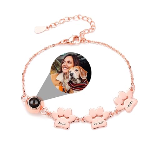 CSstone Personalisiertes Foto Armband für Frauen Hund Paw Armband mit Bild im Inneren Projektion Anhänger mit Namen Gedächtnis Charme Geschenke Sehen Sie durch verstecktes Bild Schmuck von CSstone