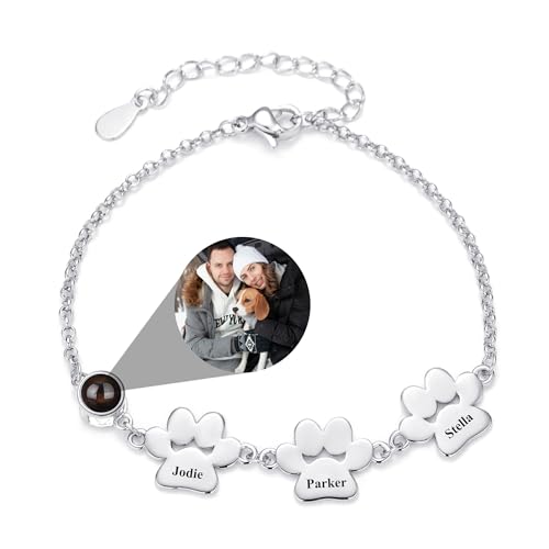 CSstone Personalisiertes Foto Armband für Frauen Hund Paw Armband mit Bild im Inneren Projektion Anhänger mit Namen Gedächtnis Charme Geschenke Sehen Sie durch verstecktes Bild Schmuck von CSstone
